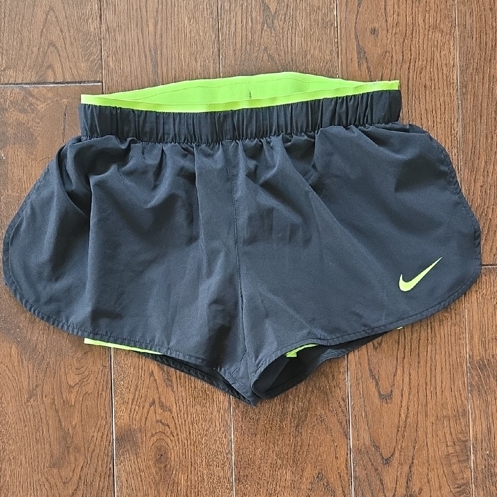 Nike Black Dri-FIT Double Shorts W/ Neon Yellow Spandex Undershort Womens